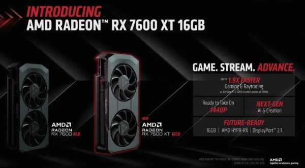 AMD发布Radeon RX 7600 XT 16GB显卡，推荐售价329美元